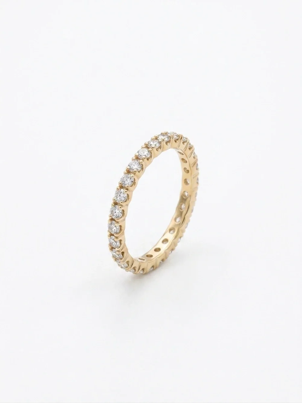 14K Solid Gold Diamond Eternity Band - Sparkling Gold Diamond Ring - Picture 3 of 12